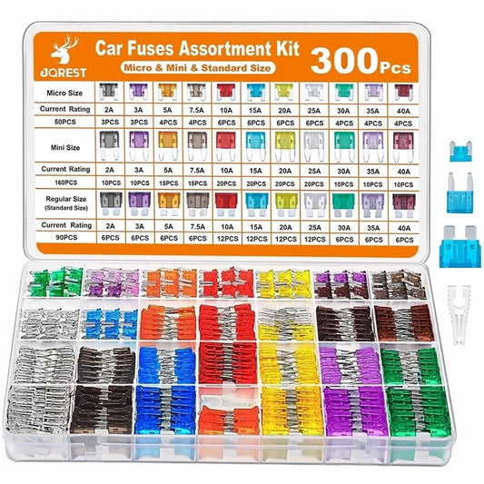 300Pcs Car Truck Fuse Assortment Kit (90 Standard+160 Mini+50 Micro Fuses)