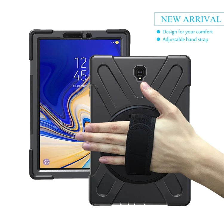 360 Degree Swivel Kickstand PC + Silicone Combo Case with Hand Strap for Samsung Galaxy Tab S4 10.5 T830 T835