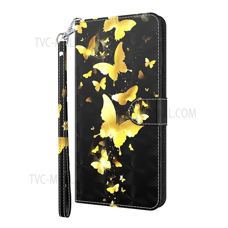 3D Creative Pattern Printing PU Leather Stand Flip Wallet Magnetic Protective Case with Strap for Samsung Galaxy S22 Ultra 5G