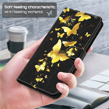 3D Creative Pattern Printing PU Leather Stand Flip Wallet Magnetic Protective Case with Strap for Samsung Galaxy S22 Ultra 5G