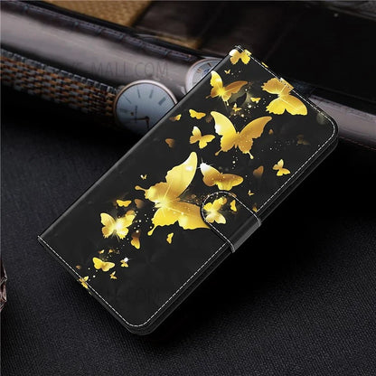 3D Creative Pattern Printing PU Leather Stand Flip Wallet Magnetic Protective Case with Strap for Samsung Galaxy S22 Ultra 5G