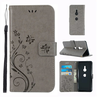 Imprint Butterfly Flower Leather Wallet Cover for Sony Xperia XZ3