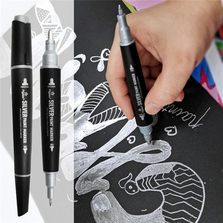 FLYSEA FS-747 Silver Marker Pen 3.0mm 0.7mm Dual Tips Paint Pen for Glass Pebble Plastic