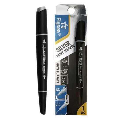 FLYSEA FS-747 Silver Marker Pen 3.0mm 0.7mm Dual Tips Paint Pen for Glass Pebble Plastic