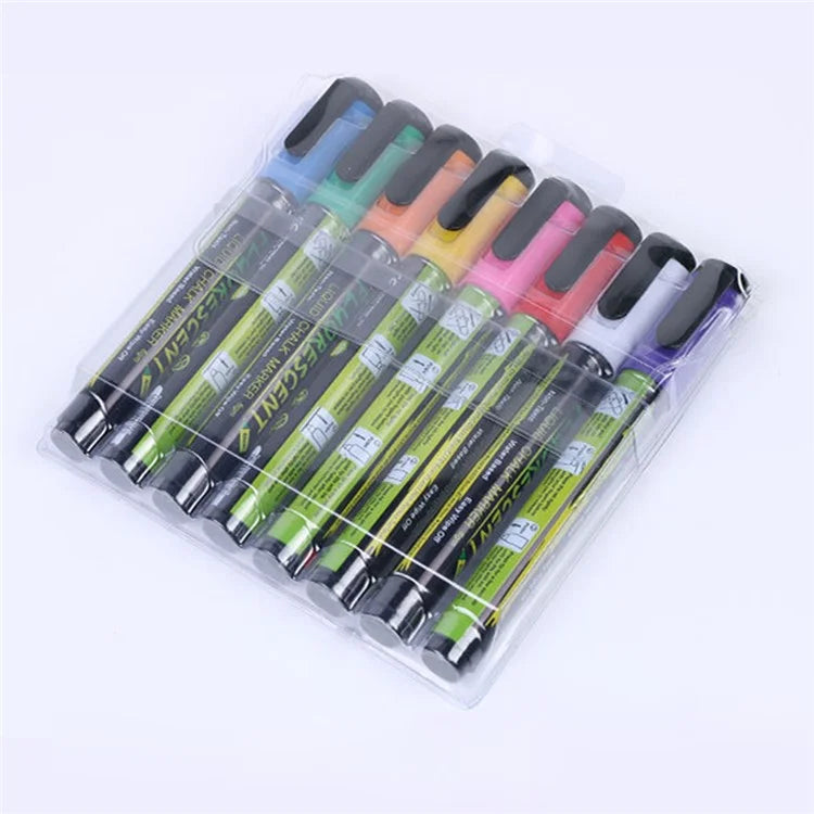 FLYSEA S368 8Pcs LED Light Board Pen Non-Toxic Neon Pens Whiteboard Markers 6mm Tip