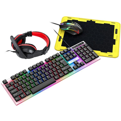 T-WOLF TF240 Wired Headphone Backlight Keyboard Mouse Set with Mouse Pad