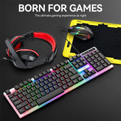 T-WOLF TF240 Wired Headphone Backlight Keyboard Mouse Set with Mouse Pad