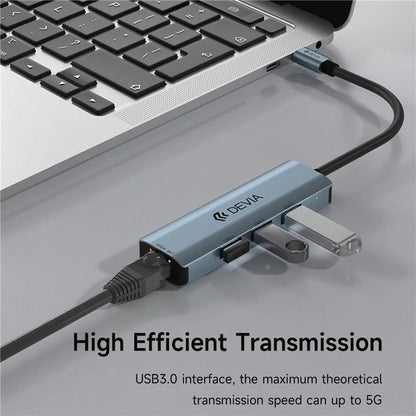 DEVIA EC621 Leopard Series USB-C Docking Station Type-C to USB3.0*3+RJ45, Mini USB 3.1 Hub (Upgraded)