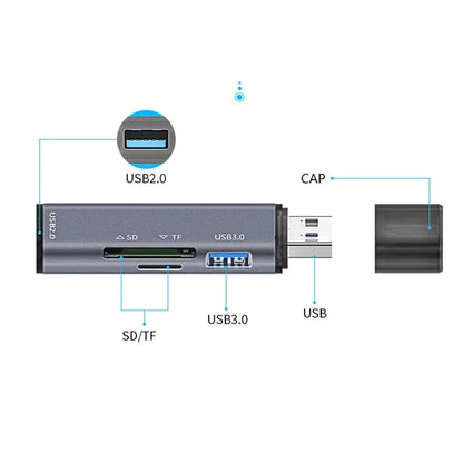 ADS-308A Aluminum Alloy USB 3.0 + USB 2.0 Splitter Hub SD / TF Card Reader