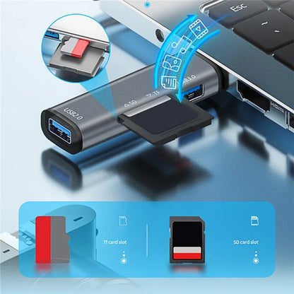 ADS-308A Aluminum Alloy USB 3.0 + USB 2.0 Splitter Hub SD / TF Card Reader