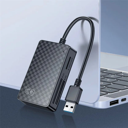 KAWAU C366 USB3.0 Card Reader Multi-Port CF / TF / SD / MS Card Reader with 15cm Cable (Single Drive Letter Display)