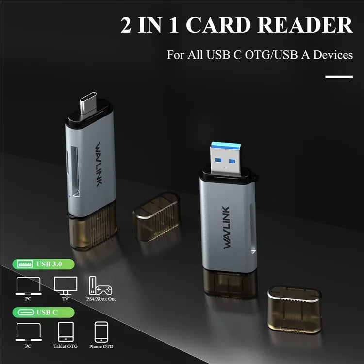 WAVLINK WL-CR3002 Type-C+USB3.0 SD / TF Card Reader Aluminum Alloy Shell Memory Card Device