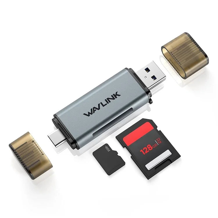 WAVLINK WL-CR3002 Type-C+USB3.0 SD / TF Card Reader Aluminum Alloy Shell Memory Card Device