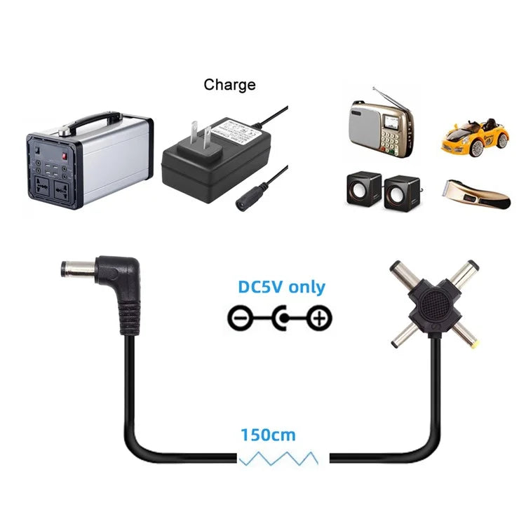 PW-010-DC Angled DC 5.5mm to DC 5.5x2.5mm 5.5x2.1mm 4.0x1.7mm 3.5x1.3mm Connector Charge Cable, 1.5m