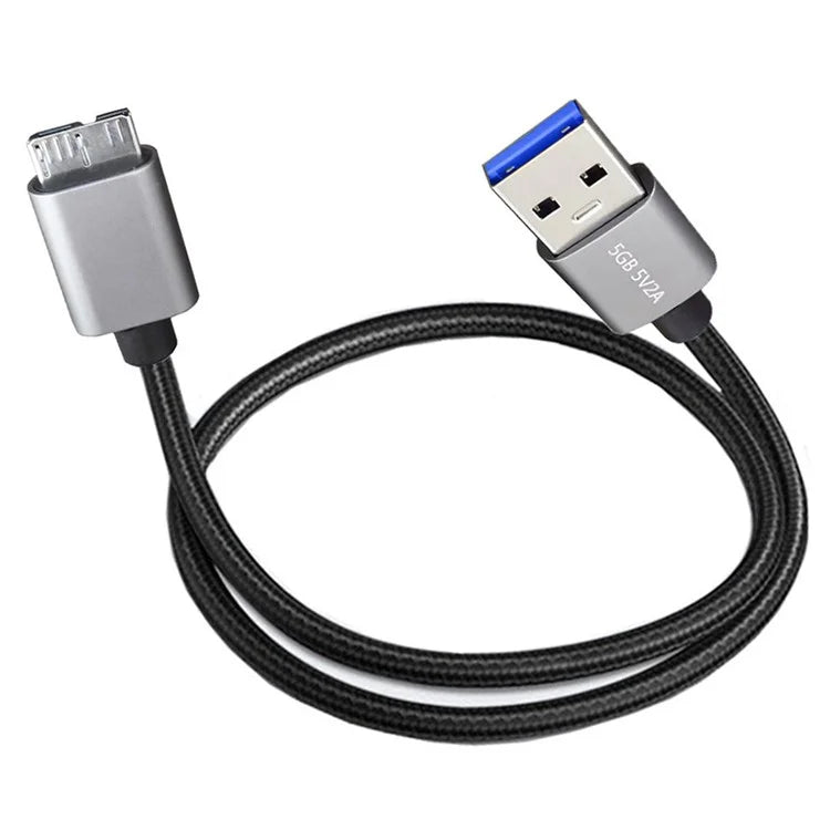 JUNSUNMAY 2m USB-A 3.0 Male to Micro-B Male Nylon Braided Cord Hard Drive Camera Data Cable