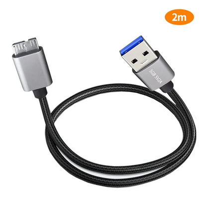 JUNSUNMAY 2m USB-A 3.0 Male to Micro-B Male Nylon Braided Cord Hard Drive Camera Data Cable