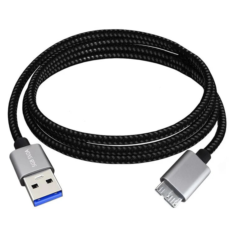 JUNSUNMAY 5m USB-A 3.0 Male to Micro-B Male Nylon Braided Data Cable for Hard Drive Camera