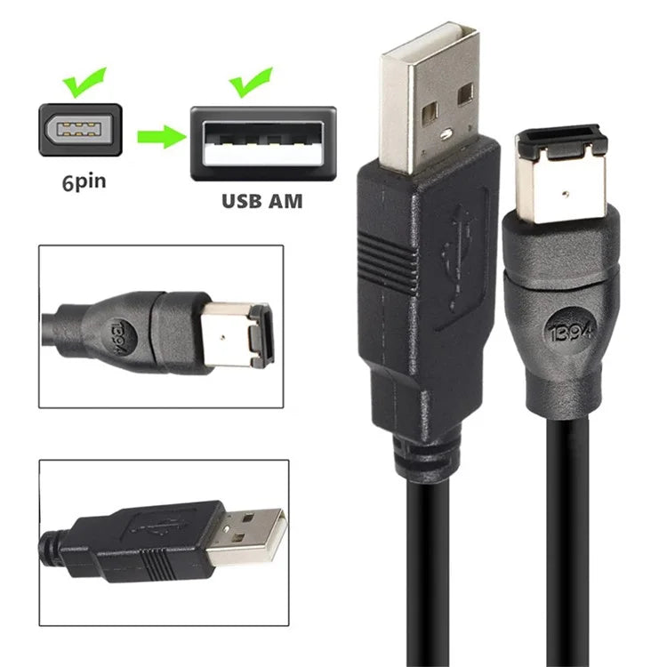 JUNSUNMAY 4.5m Firewire IEEE 1394 6 Pin Male to USB 2.0 Male Plug and Play Adapter Converter Cable