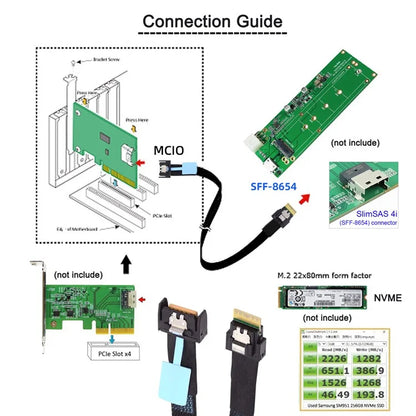 SF-078 50cm MCIO PCI-E 4i 38Pin Male to SFF-8654 Slimline 4X Adapter Cable Cord