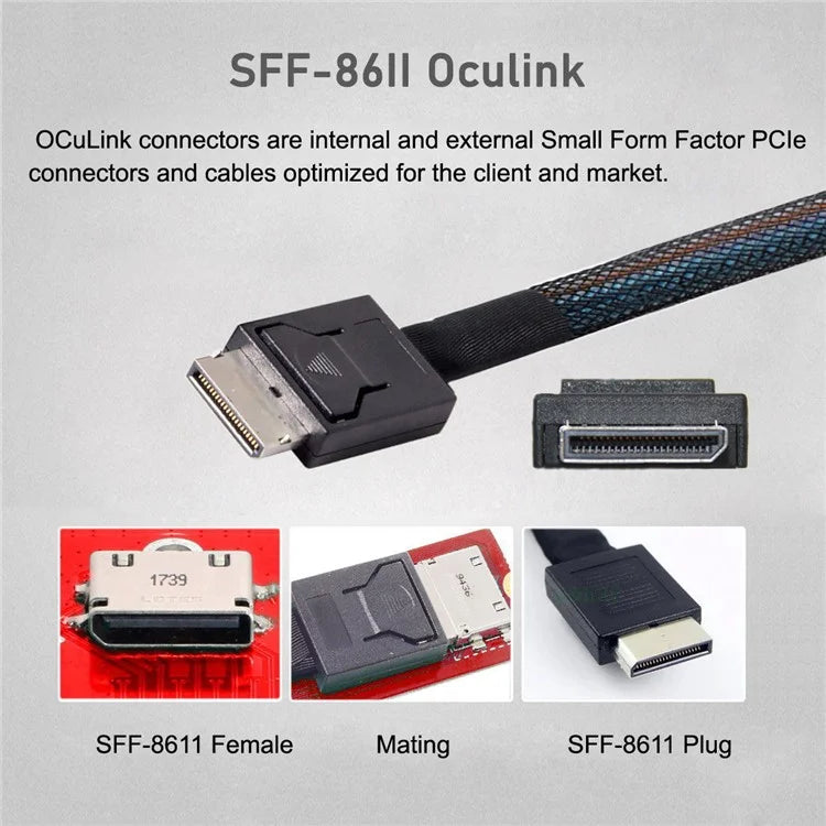 SF-077 50cm PCI-E MCIO 38Pin Male to SFF-8611 Oculink 4X Extender Cord