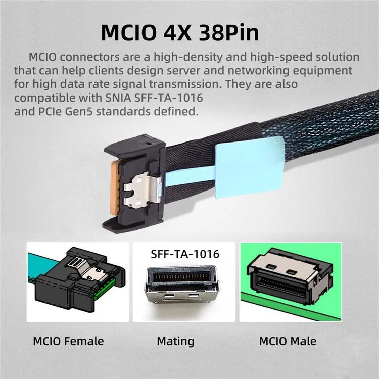 SF-077 50cm PCI-E MCIO 38Pin Male to SFF-8611 Oculink 4X Extender Cord