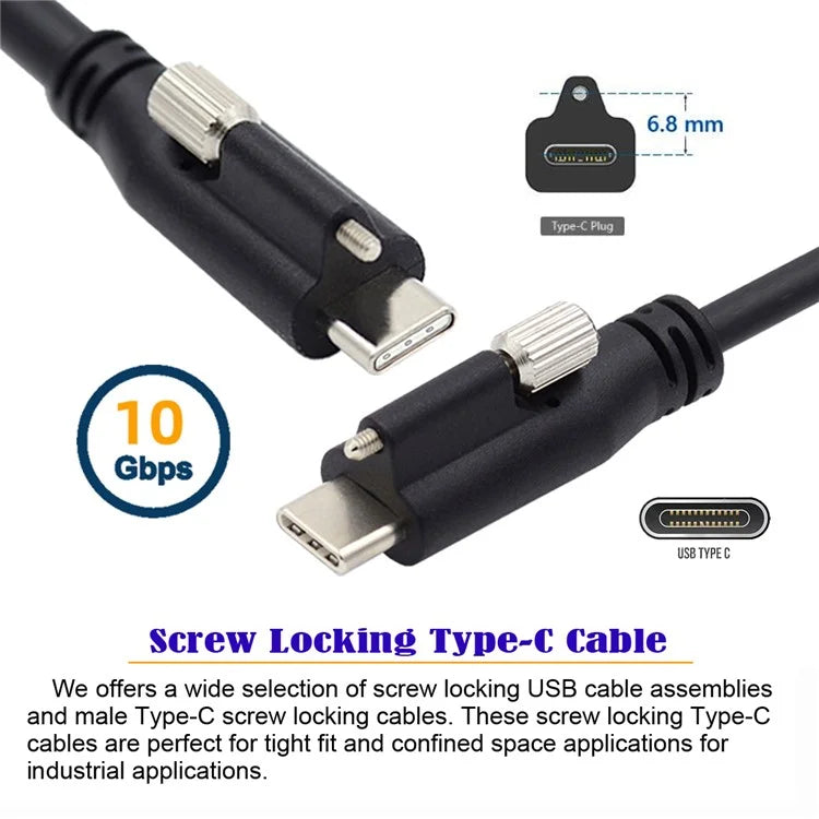 UC-047-1.2M USB 3.1 Type-C Locking Connector to USB 3.1 Type-C Cable for Camera with Panel Mount Screw