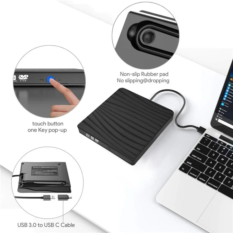 TG30N Zebra-stripe Design Laptop Computer External DVD Drive CD VCD Reader Burner with USB Cable