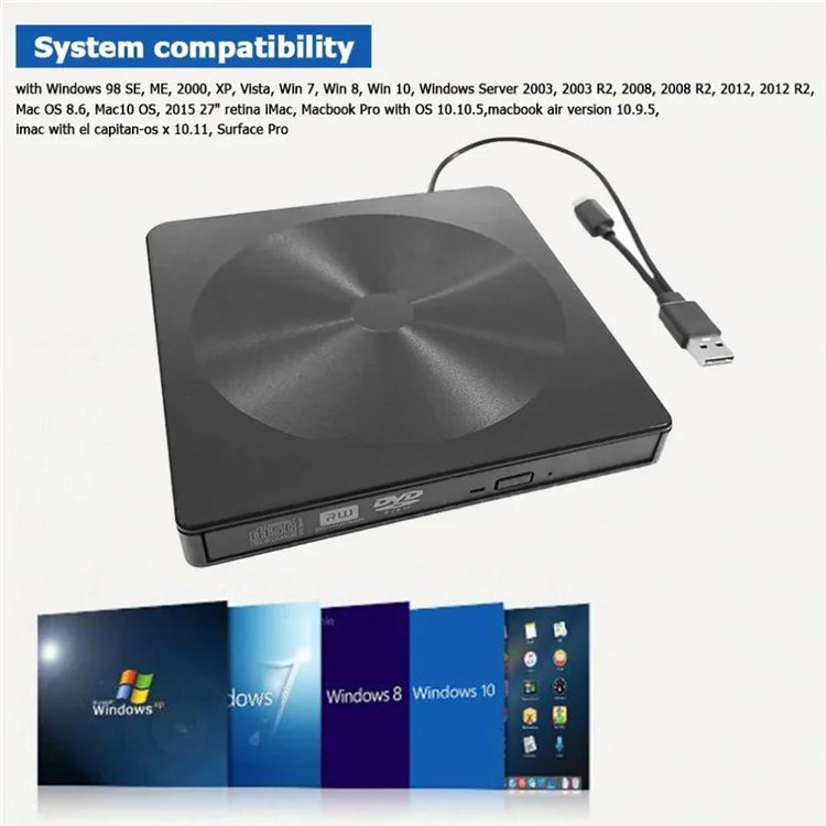 YJ895 Type-C Computer Laptop External Optical Drive Burner High Speed DVD Burner