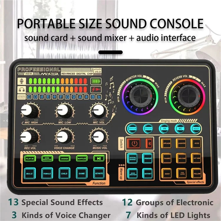 SK600 Multifunctional Live Sound Card Professional Audio Mixer for Mobile Phone PC