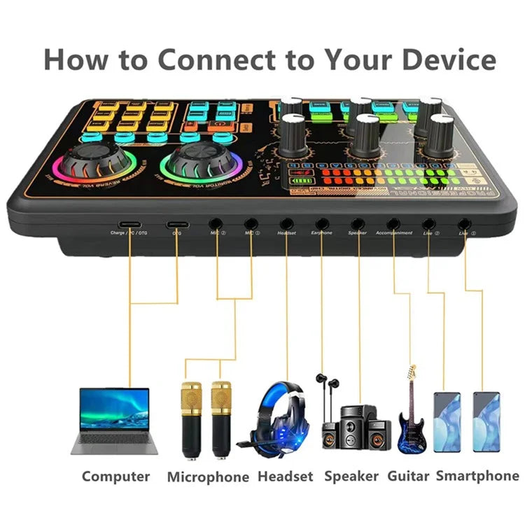 SK600 Multifunctional Live Sound Card Professional Audio Mixer for Mobile Phone PC