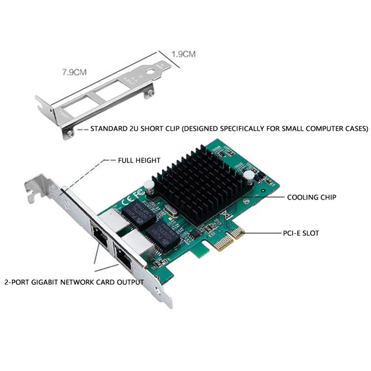 TXA020 Intel 82575EB Chip Pcie Gigabit Dual Port Network Card with Long and Short Baffle