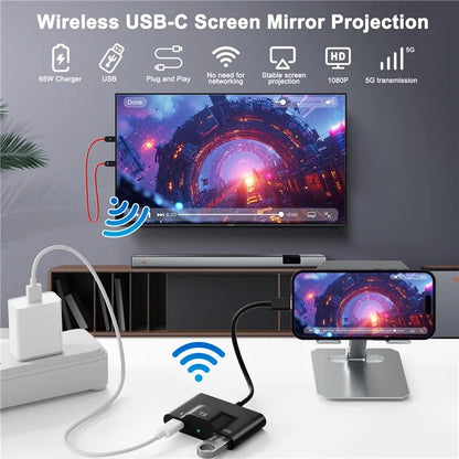 THT-020-8+ HD Wireless Transmitter Receiver Screen Mirror Projection Adapter for Laptop / Mobile Phone