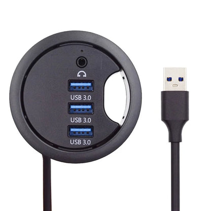 U3-095-HUB03 3X USB 3.0 Hub with Audio Port 60mm Desk Grommet Splitter Dock Station for Desktop PC Desk