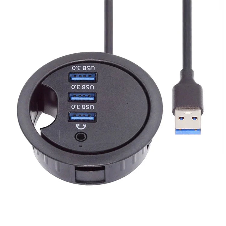 U3-095-HUB03 3X USB 3.0 Hub with Audio Port 60mm Desk Grommet Splitter Dock Station for Desktop PC Desk