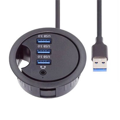 U3-095-HUB03 3X USB 3.0 Hub with Audio Port 60mm Desk Grommet Splitter Dock Station for Desktop PC Desk