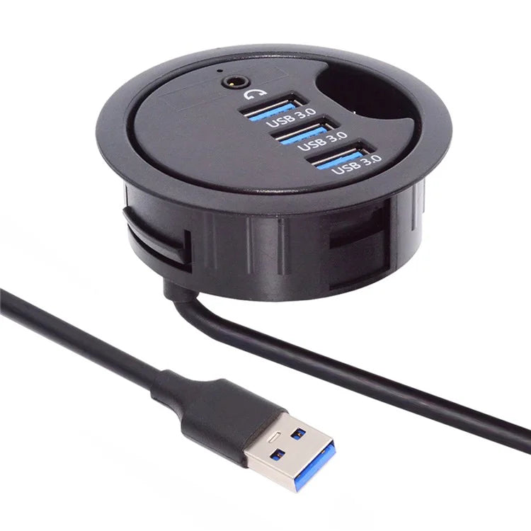 U3-095-HUB03 3X USB 3.0 Hub with Audio Port 60mm Desk Grommet Splitter Dock Station for Desktop PC Desk