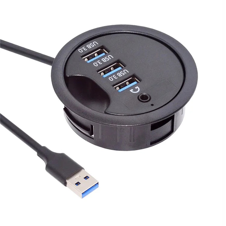 U3-095-HUB03 3X USB 3.0 Hub with Audio Port 60mm Desk Grommet Splitter Dock Station for Desktop PC Desk