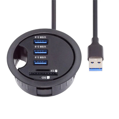 U3-095-HUB02 3X USB 3.0 Hub with SD / TF Card Slot 60mm Desk Grommet Splitter Dock Station for Desktop PC Desk