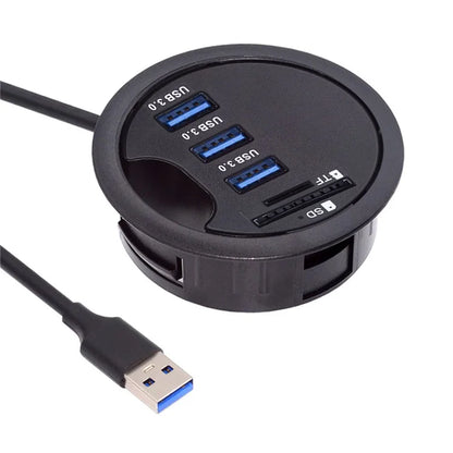 U3-095-HUB02 3X USB 3.0 Hub with SD / TF Card Slot 60mm Desk Grommet Splitter Dock Station for Desktop PC Desk