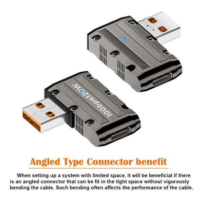 UC-029-TC001 USB 3.1 Type C Female to USB 3.0 Type-A Male 90 Degree Right Angled Flat Type 10Gbps Data 120W Power Adapter