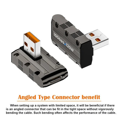 UC-029-TC005 USB 3.1 Type C Female to USB 3.0 Type-A Male 90 Degree Right Angled Type 10Gbps 120W Alloy Shell Power Adapter