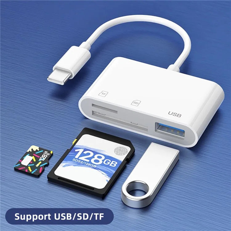 UC-155-SD003 USB 2.0 USB-C to TF + Mini-SD Card Reader USB Female Adapter for Laptop Tablet Phone