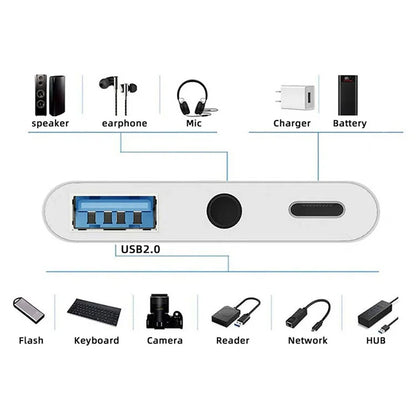 UC-155-TC004 Type C to 3.5mm Audio + Type-A USB2.0 OTG Female with PD Power Charge Adapter for Laptop Tablet Phone