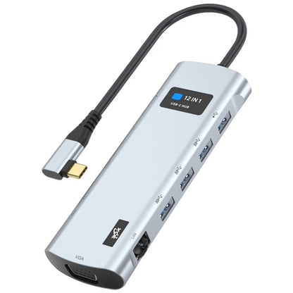 V261A Type-C Hub with PD+USB3.0+USB2.0+Type-C+SD / TF+RJ45+USB Audio+HD+VGA