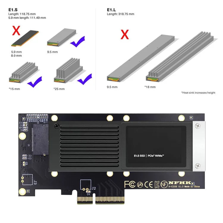 SF-036-PM PCI-E 4.0 4X Host Adapter to NVMe Ruler 1U GEN-Z EDSFF Short SSD E1.S with Heat Sink Carrier Adapter