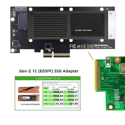 SF-036-PM PCI-E 4.0 4X Host Adapter to NVMe Ruler 1U GEN-Z EDSFF Short SSD E1.S with Heat Sink Carrier Adapter