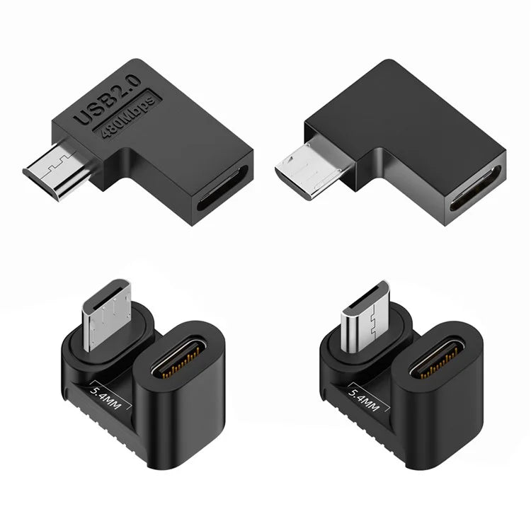 UC-102 4Pcs / Set USB2.0 Type C Female to Micro USB Male Power Data Adapter, 90 Degree Angled Type