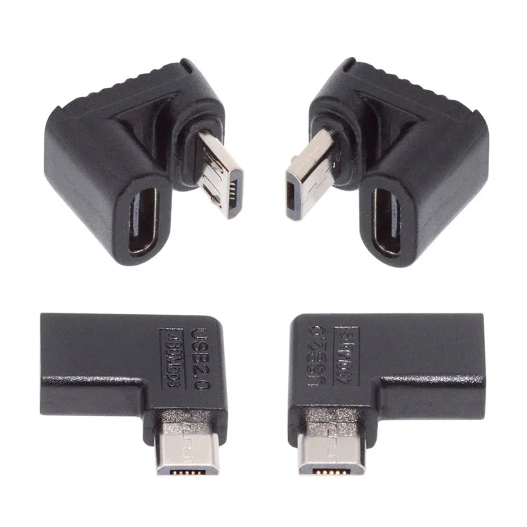 UC-102 4Pcs / Set USB2.0 Type C Female to Micro USB Male Power Data Adapter, 90 Degree Angled Type