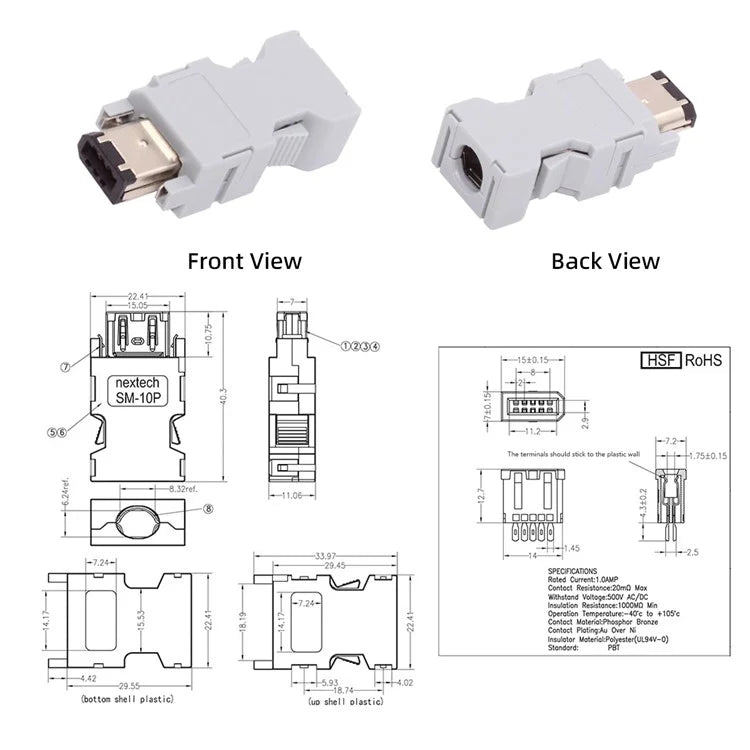 CN-010-MA SM-6P I / O Connector IEEE 1394 6Pin CN3 Plug 55100-0670 Male JZSP-CMP9-1-E Compatible with Yaskawa Panasonic Servo 54280-0609