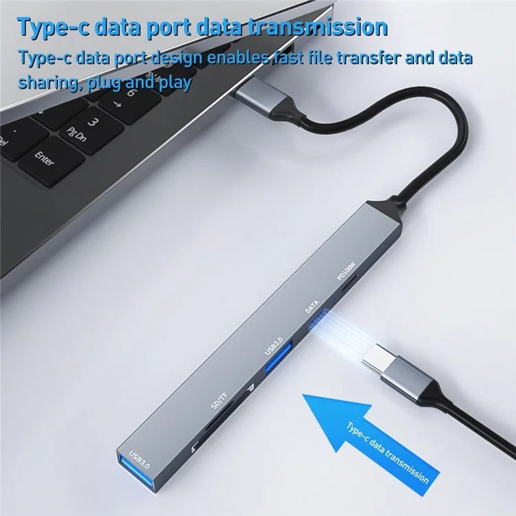 ADS-807 Multi-Port Hub Type-C Adapter to PD 100W Charging USB Data Reading Card Slots